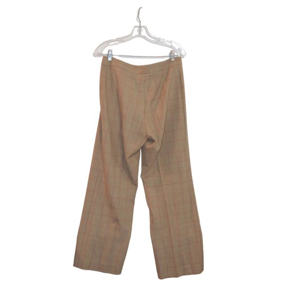 i.e. Petite Tan Plaid Lines Pattern Straight Flare Bulgaria MRise Suit Pants 8P - Picture 3 of 6